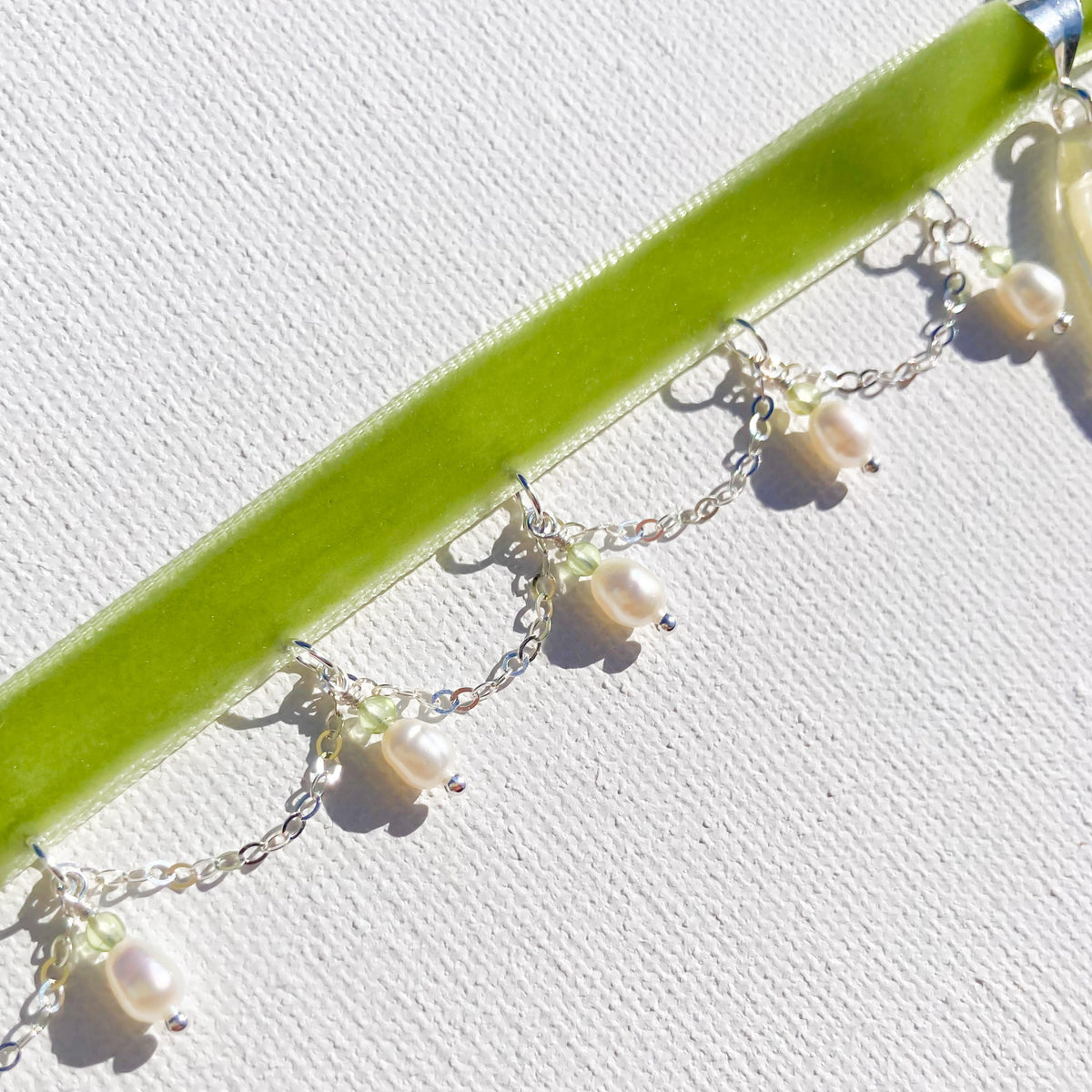 Yellow Emigrant Butterfly Choker with Pearl and Peridot