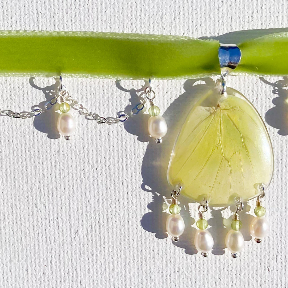 Yellow Emigrant Butterfly Choker with Pearl and Peridot
