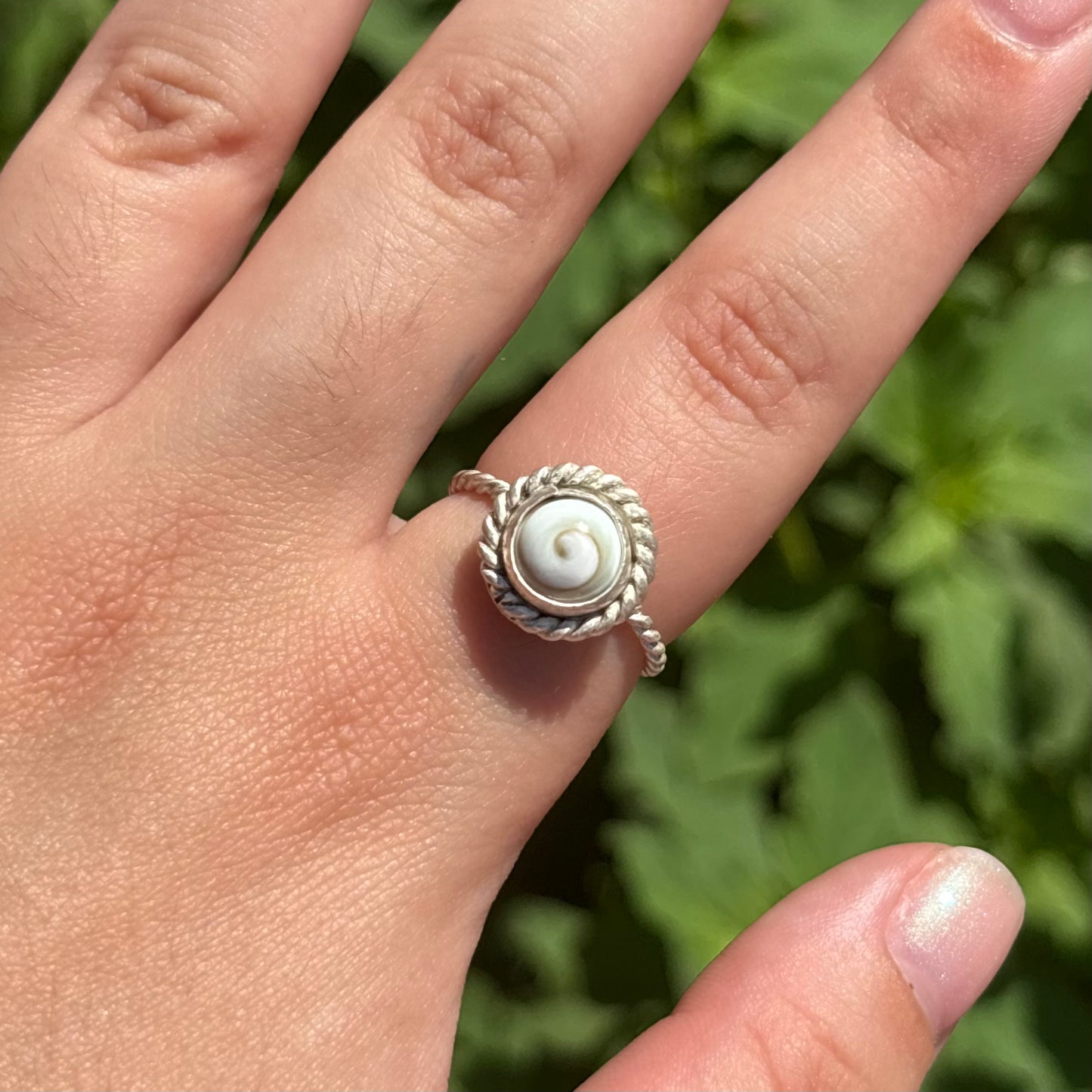 Spiral Shell Twisted Rope Ring with Halo