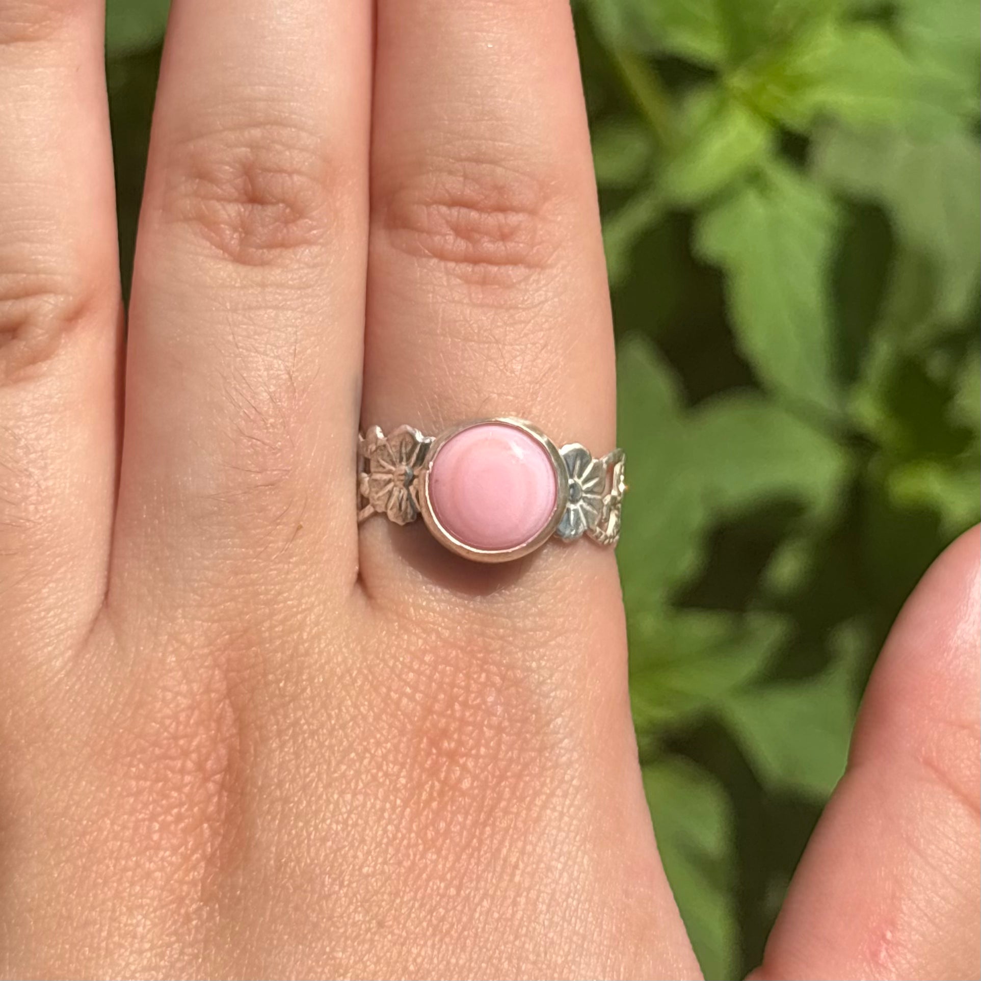 Pink Conch Flower Band Ring