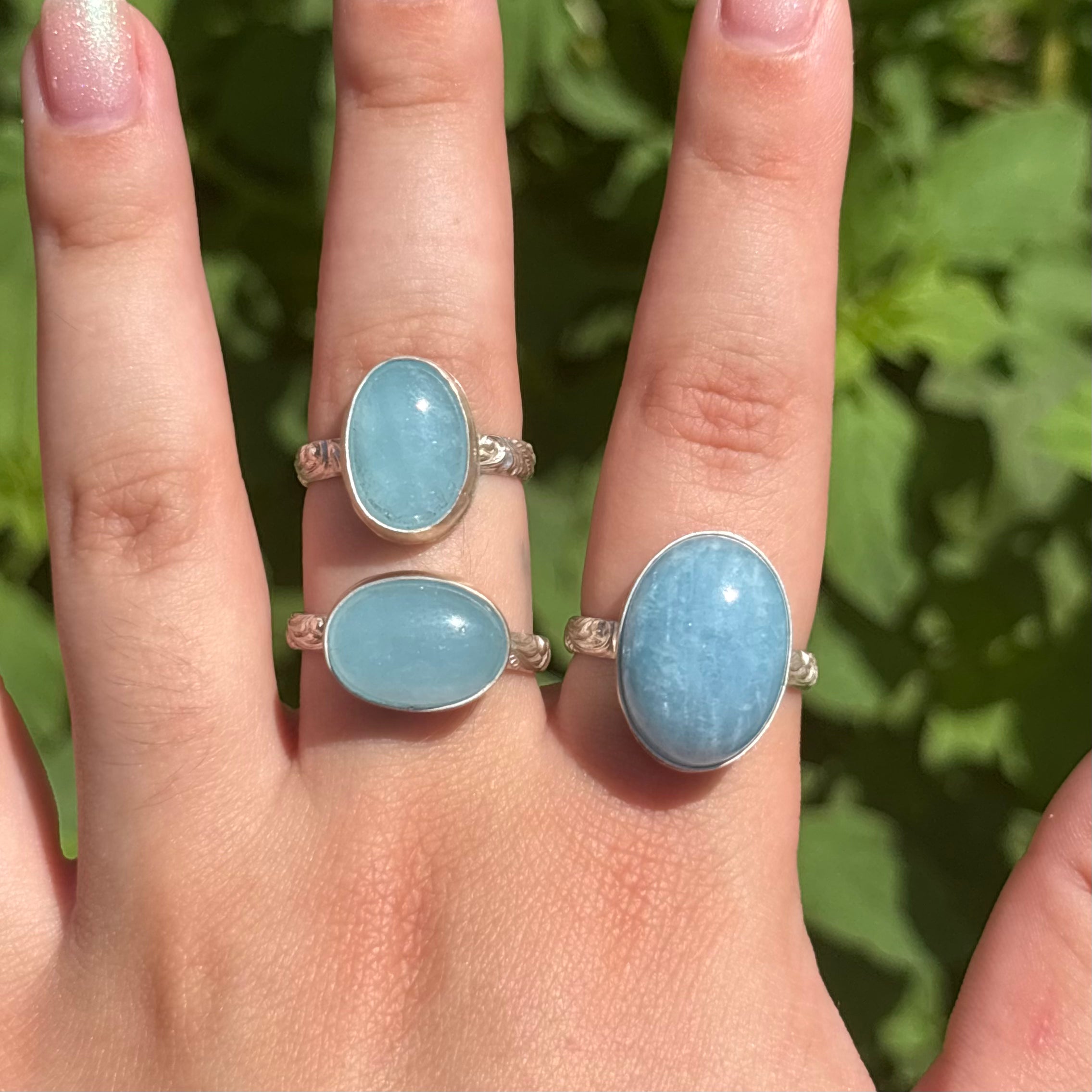 Aquamarine Wave Ring (Large Vertical Oval)