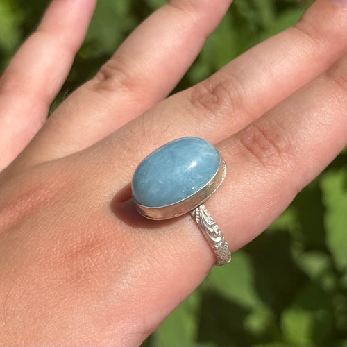Aquamarine Wave Ring (Very Large Oval)