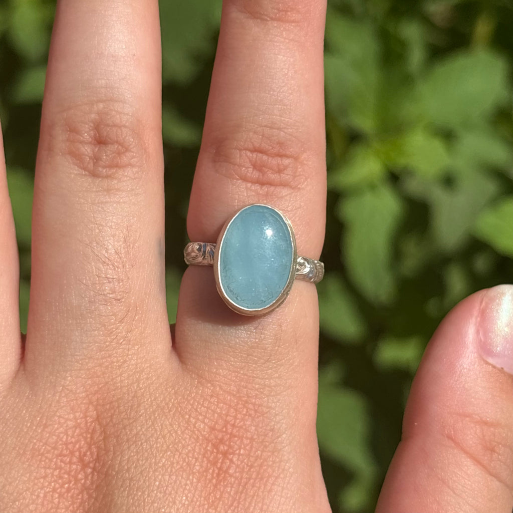 Aquamarine Wave Ring (Large Vertical Oval)