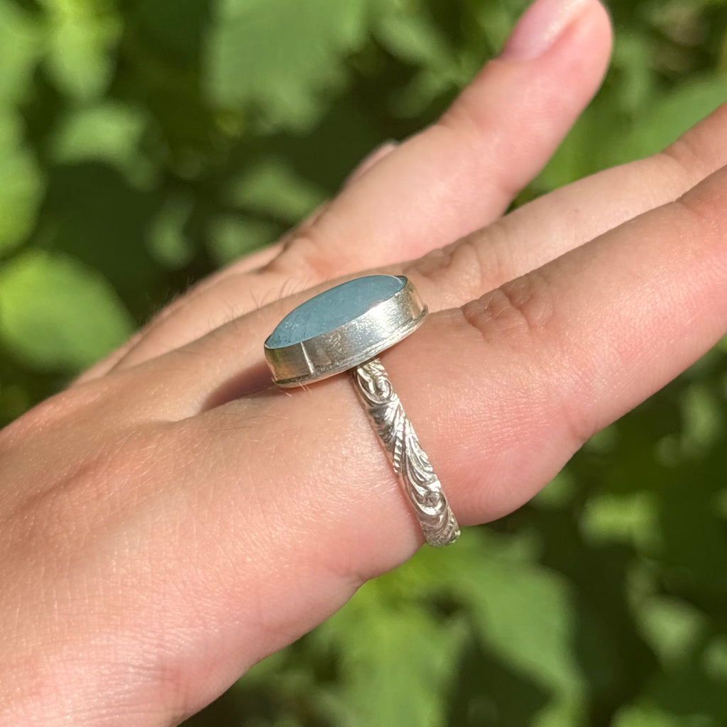 Aquamarine Wave Ring (Large Vertical Oval)