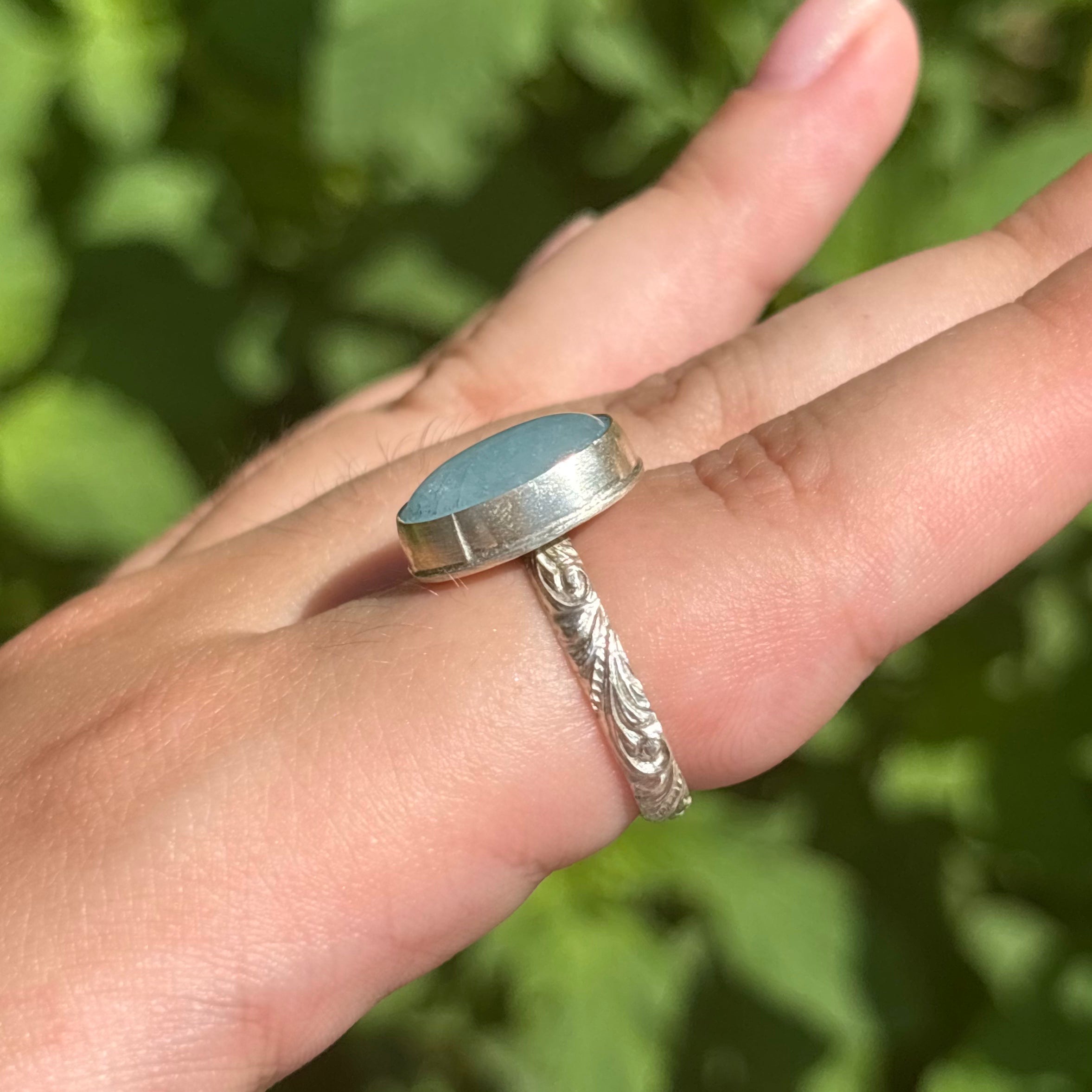 Aquamarine Wave Ring (Large Vertical Oval)