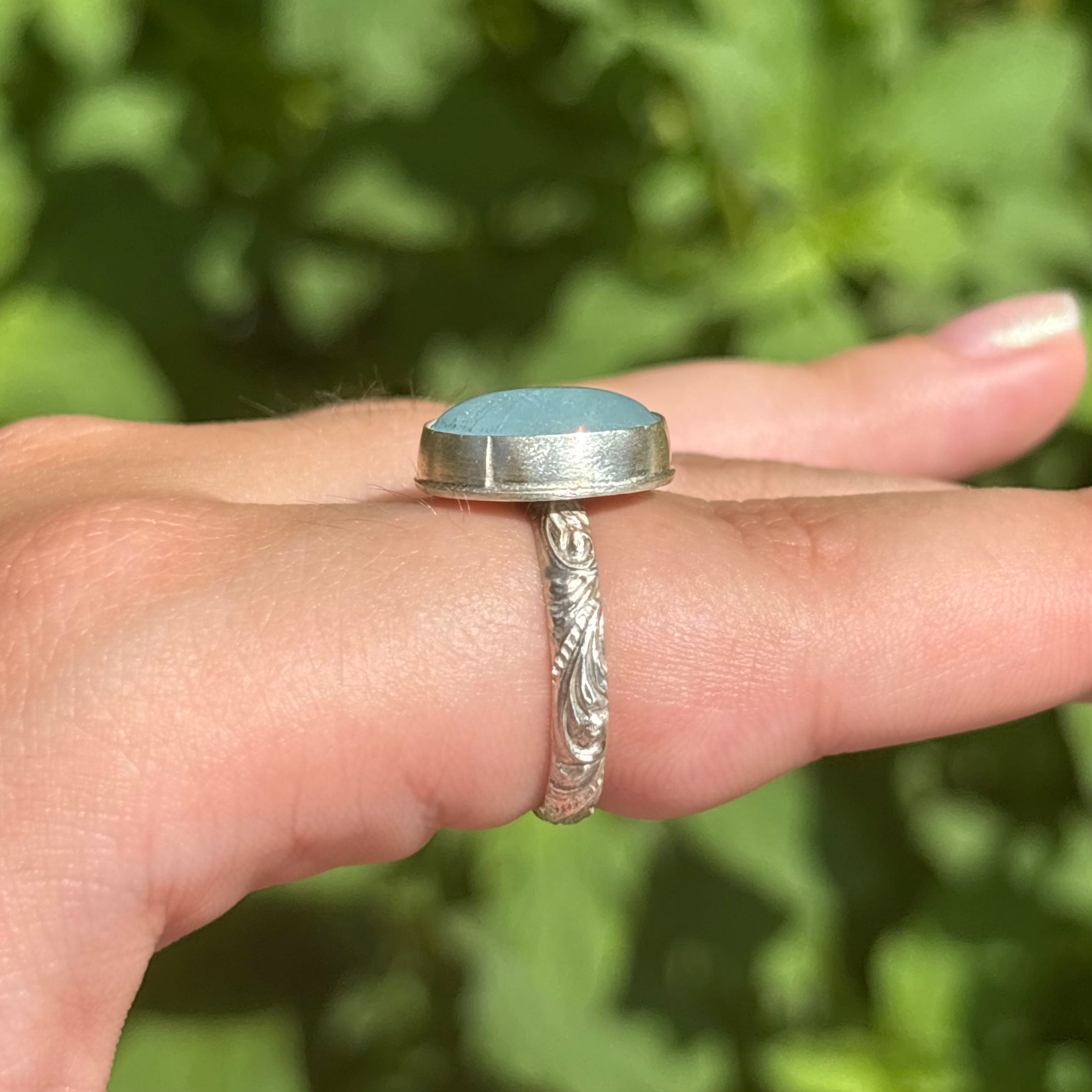Aquamarine Wave Ring (Large Vertical Oval)
