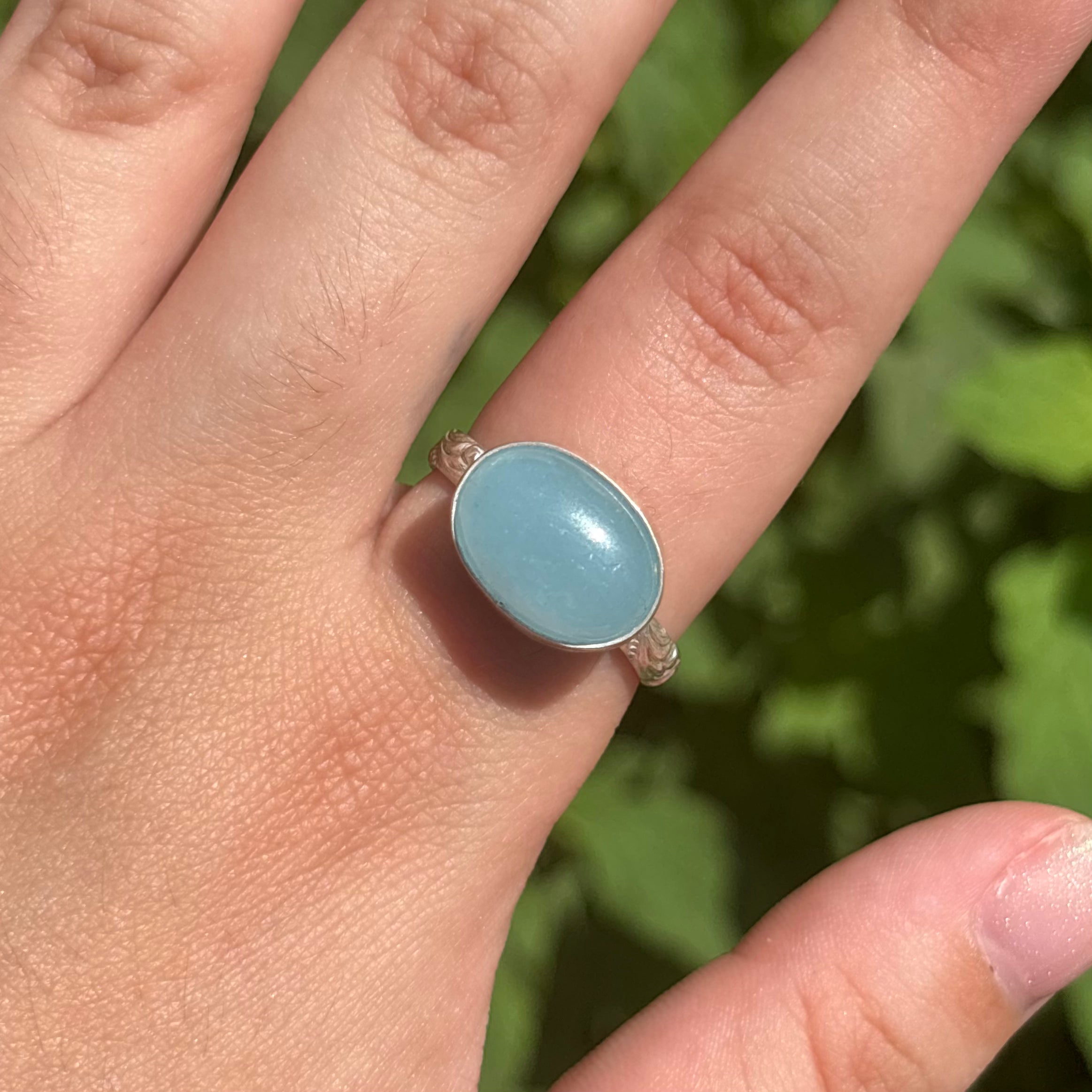 Aquamarine Wave Ring (Large Horizontal Oval)