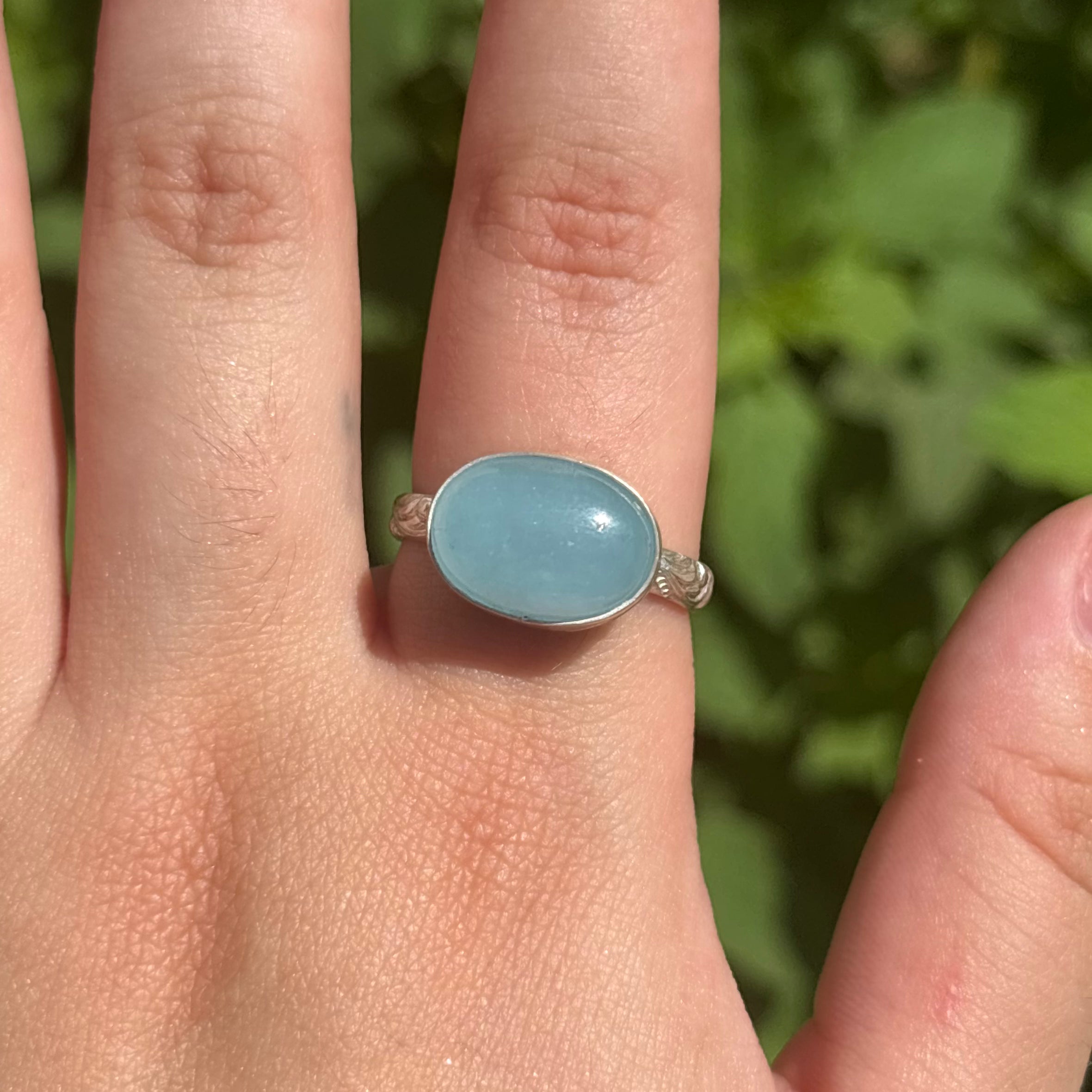 Aquamarine Wave Ring (Large Horizontal Oval)