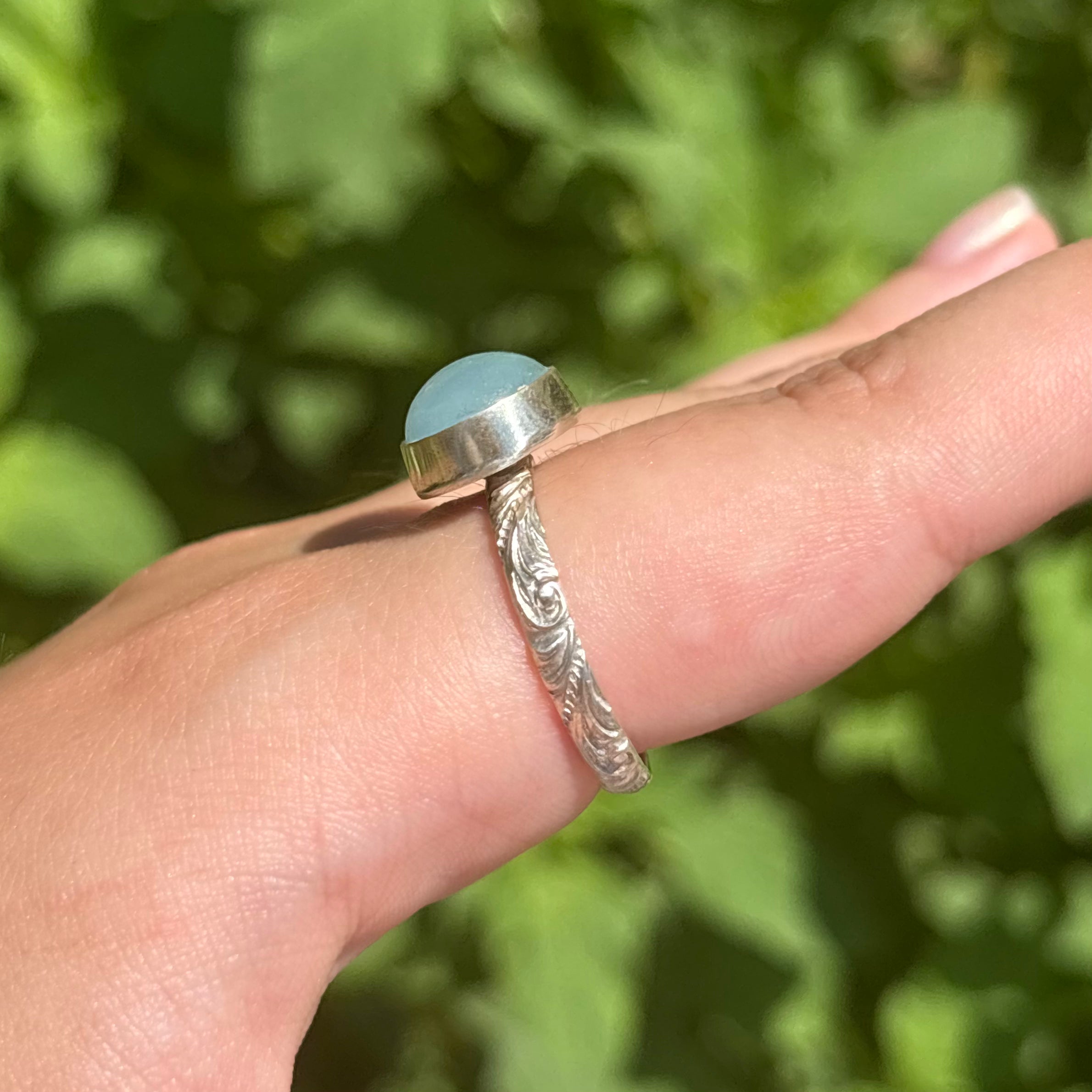 Aquamarine Wave Ring (Large Horizontal Oval)