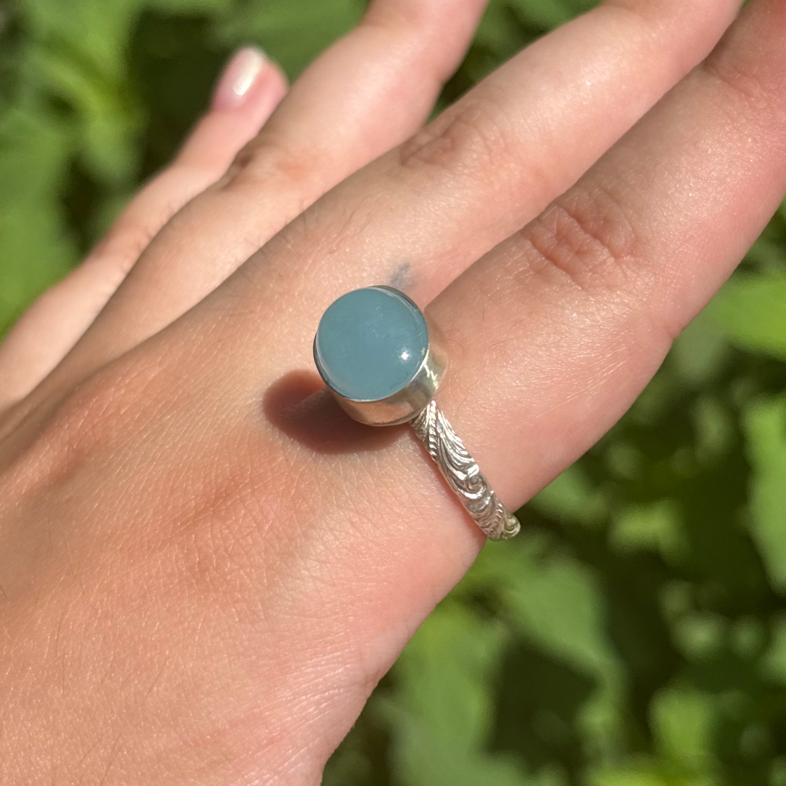Aquamarine Wave Ring (Large Horizontal Oval)