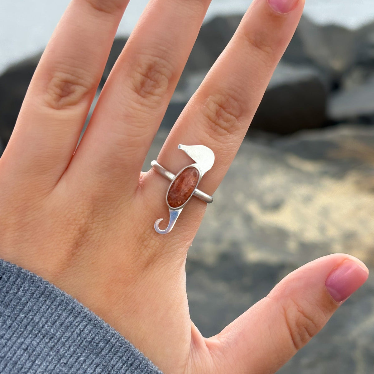 Sunstone Seahorse Ring