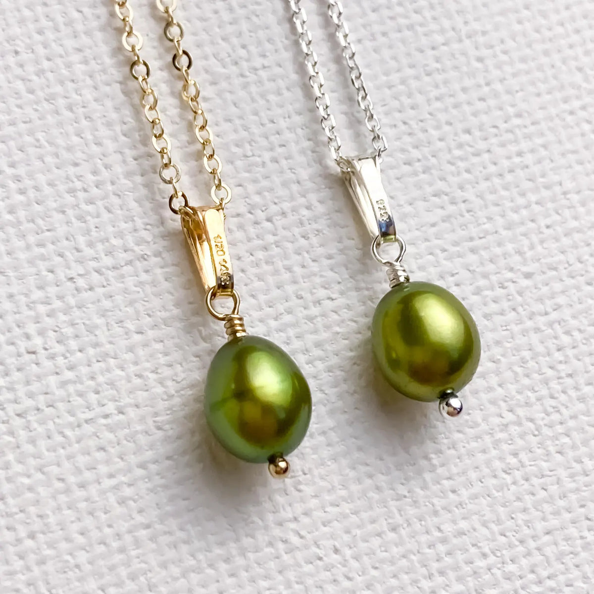 Green Olive Pendant in Freshwater Pearl