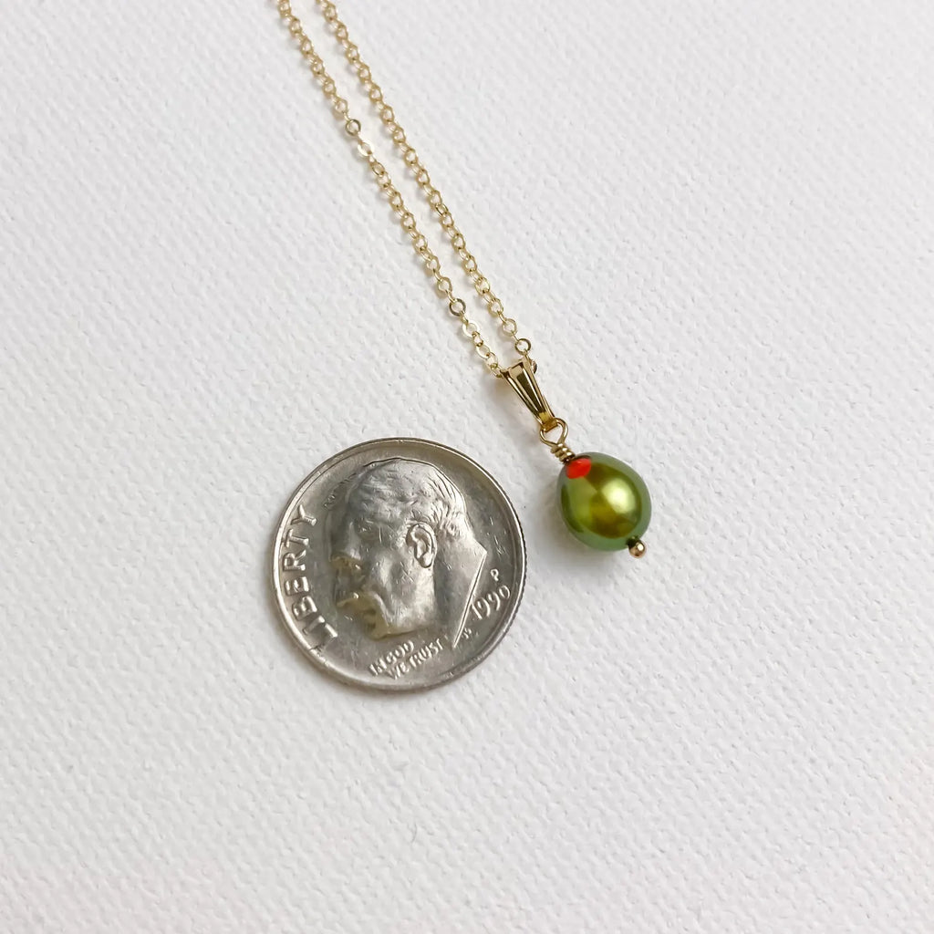 Green Olive Pendant in Freshwater Pearl