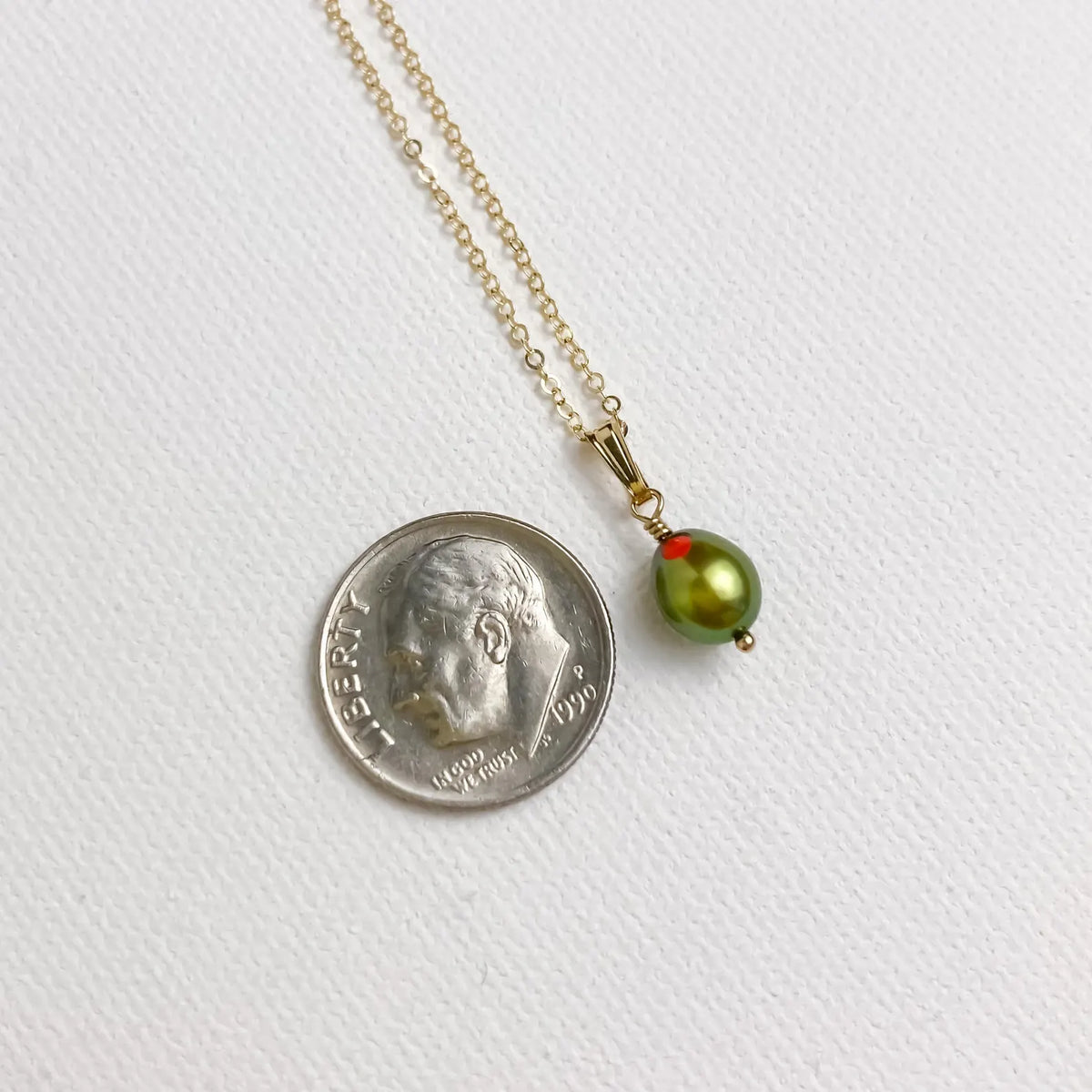 Green Olive Pendant in Freshwater Pearl