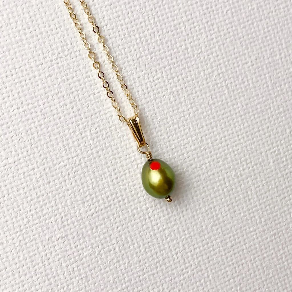 Green Olive Pendant in Freshwater Pearl
