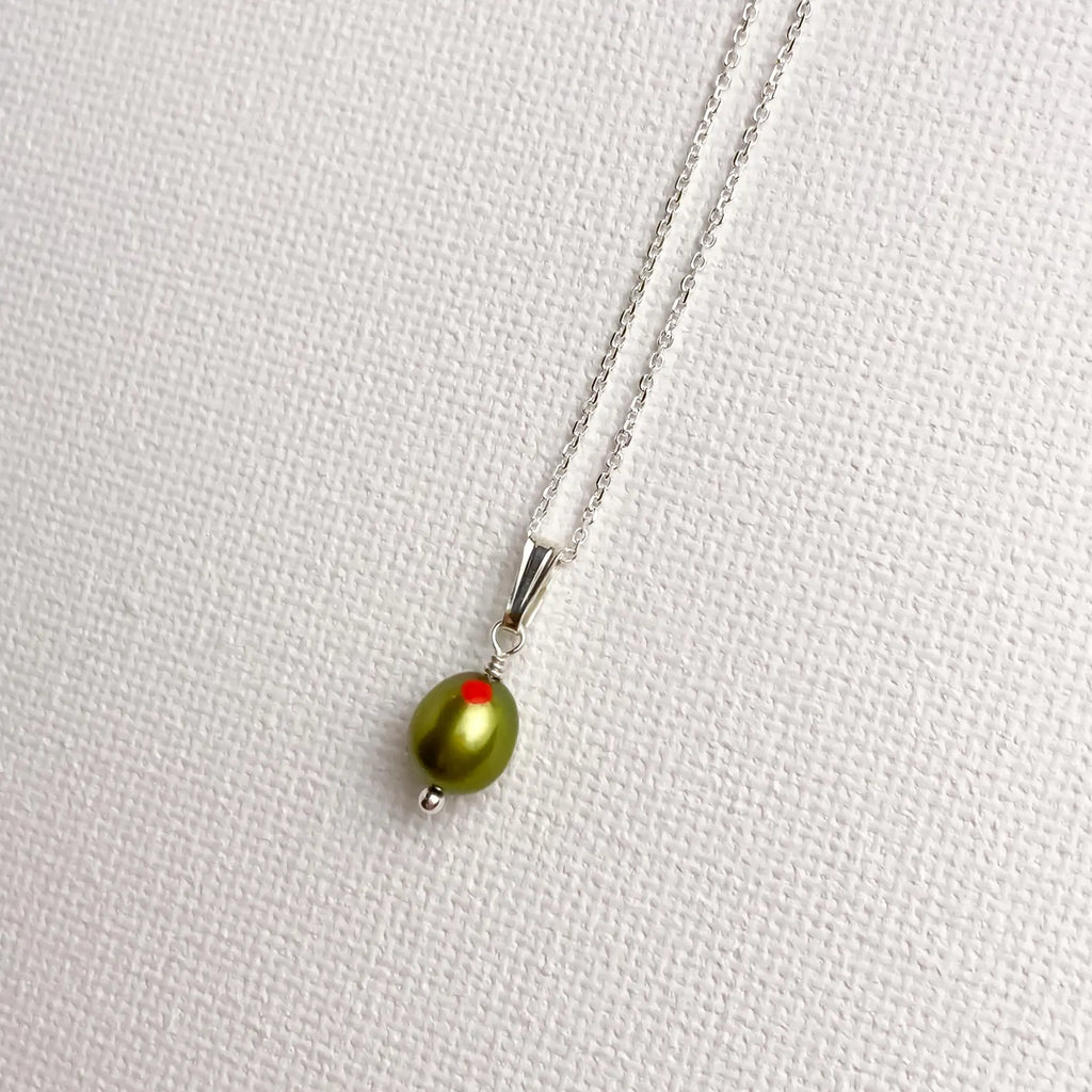Green Olive Pendant in Freshwater Pearl