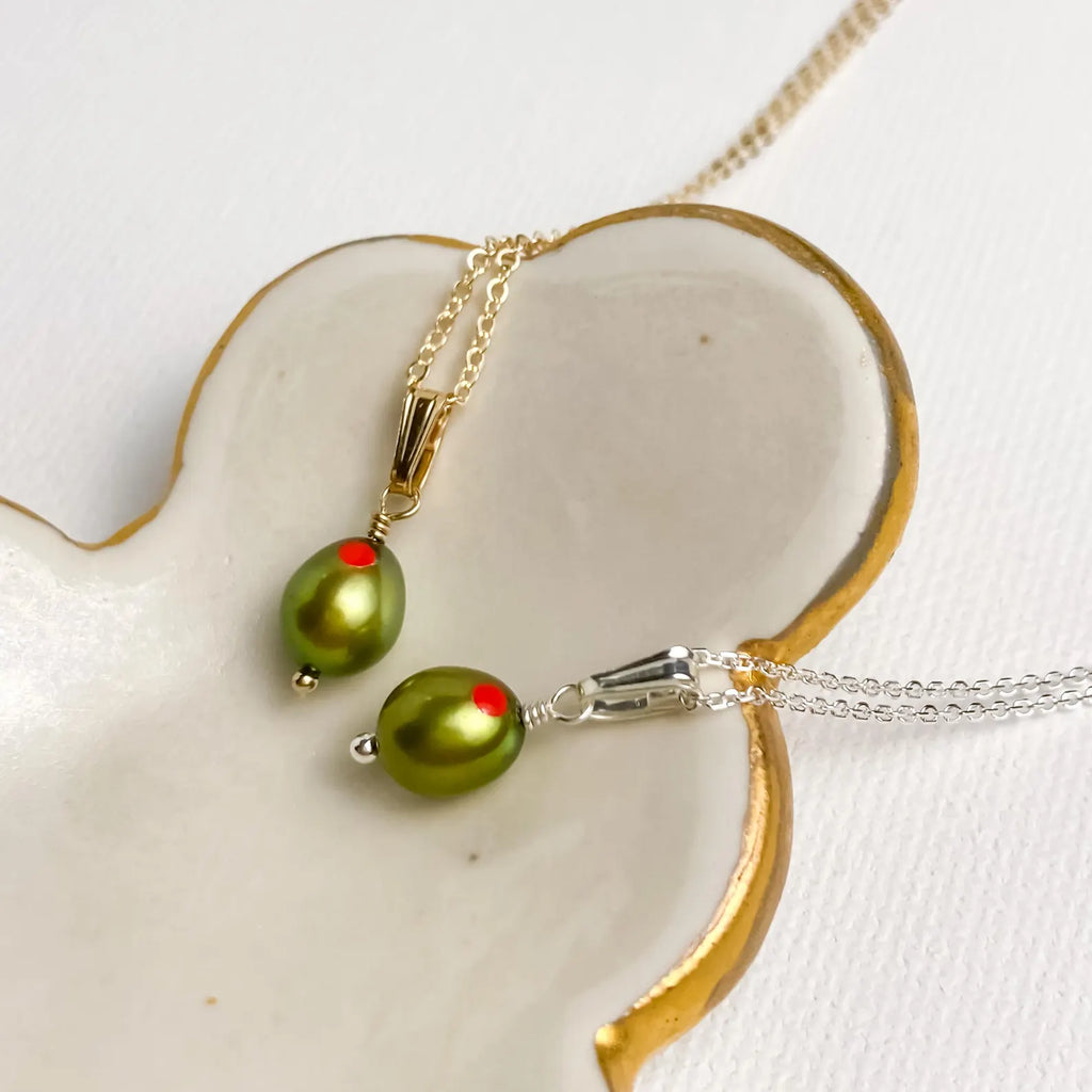 Green Olive Pendant in Freshwater Pearl