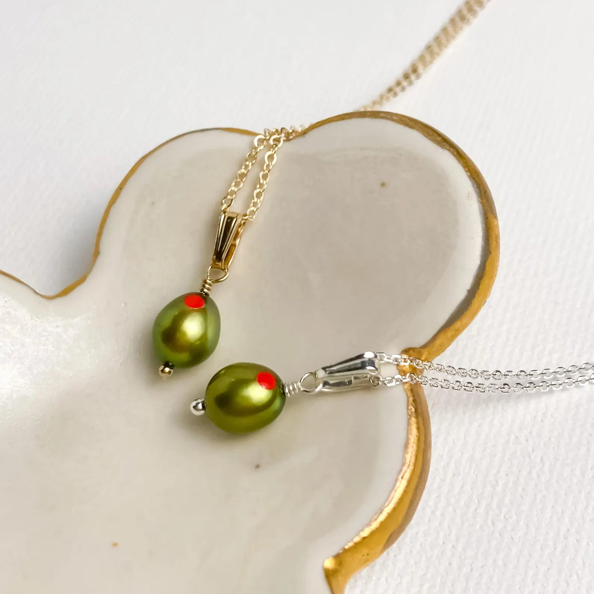 Green Olive Pendant in Freshwater Pearl