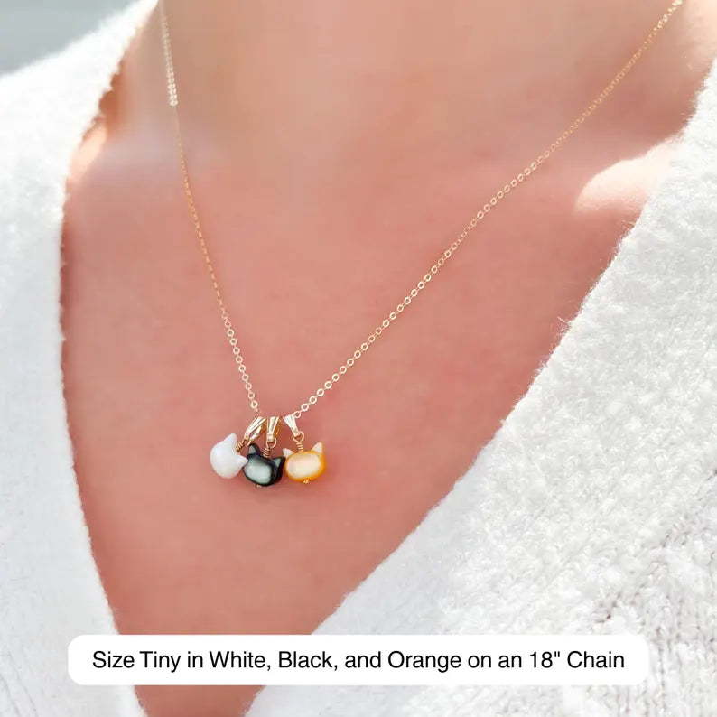 Black Cat Pendant in Mother of Pearl