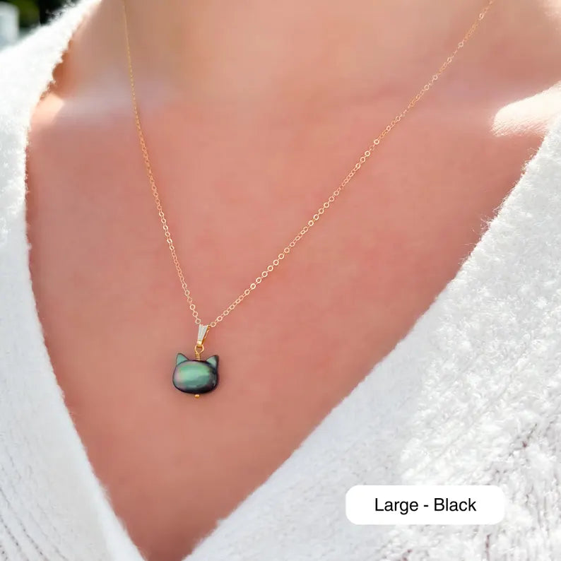 Black Cat Pendant in Mother of Pearl