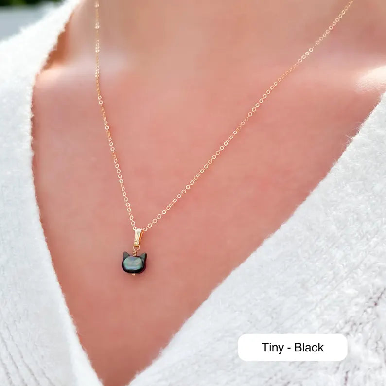 Black Cat Pendant in Mother of Pearl