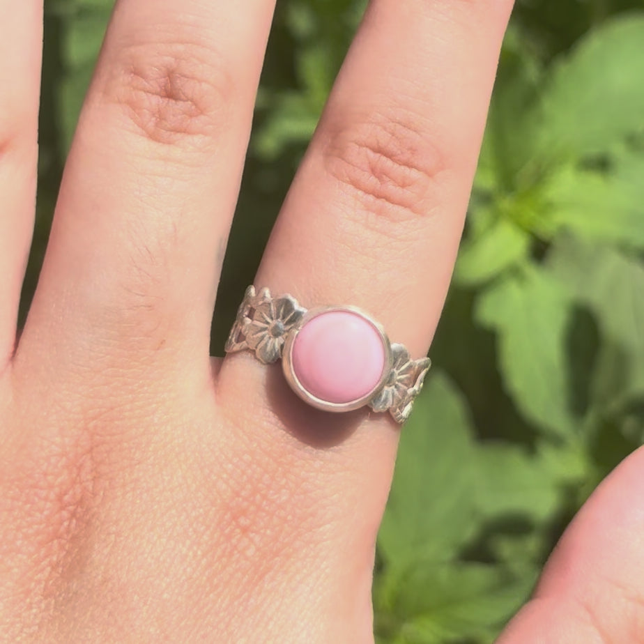 Pink Conch Flower Band Ring